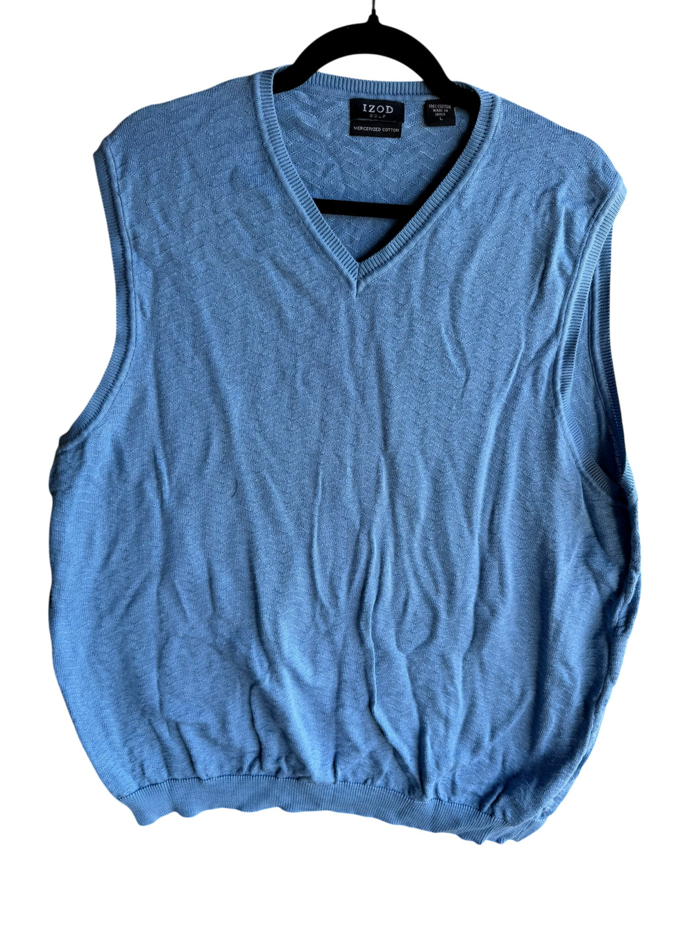 Izod Men's Vintage Premium V-Neck Cotton Sweater Vest Blue Size Large